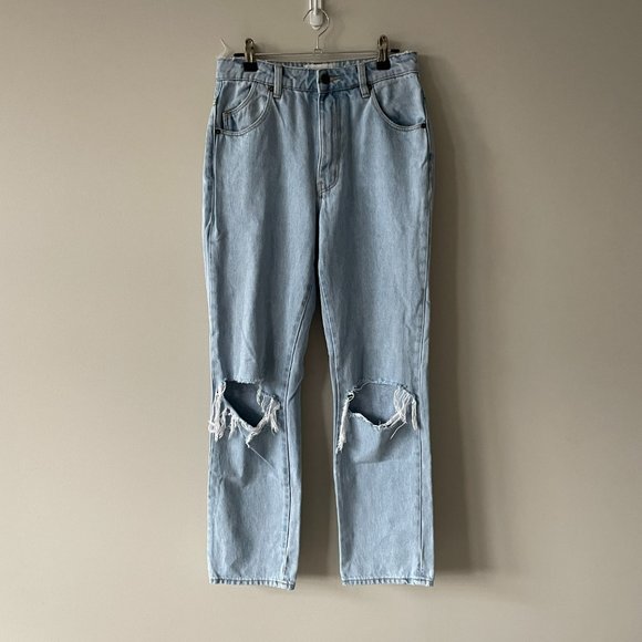 Rollas Classic Straight Light Wash Distressed High Rise Denim Jeans Blue 26 - Picture 2 of 7